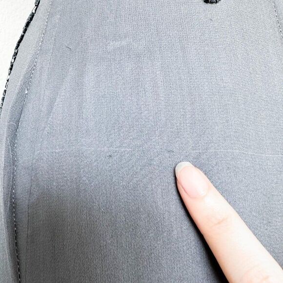 Vintage Gray Floral Beaded Silk Fit Flared Maxi Formal Prom Dress Size M - Picture 8 of 8